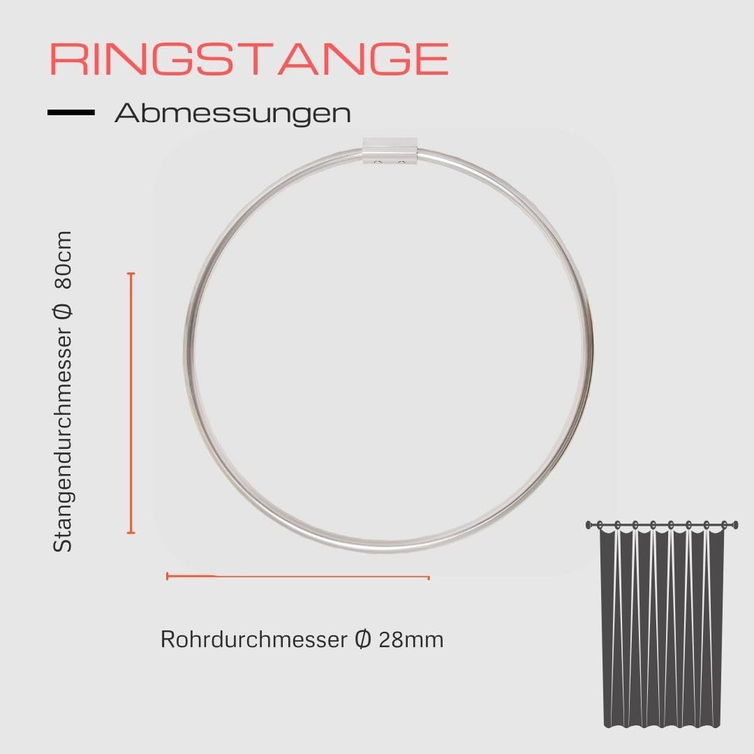 Alu Ringstange Chrom Glänzend RUND Ø 80 cm Duschvorhangstange Winkelstange für Duschvorhang Runddusche Badewanne