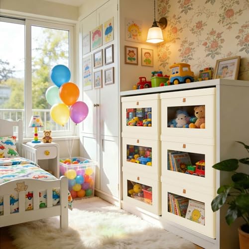 Image of DIMJ Storage Bins with Lids - 8 Pack Large Fabric Closet Organizer with Window & Handles, Collapsible Decorative Storage Boxes for Shelves Under Bed, Books Clothes Blankets Sweaters Organization