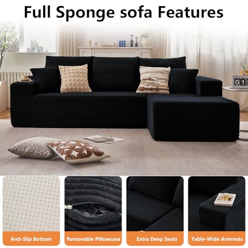 Image of Sectional Couches for Living Room Cloud Couch Sofa with L-Shape Couch in a Box Upholstered Boneless Couchs Modern Modular Sectional Couch with Chaise(Black,3 Seater-Right-Facing Chaise-96)