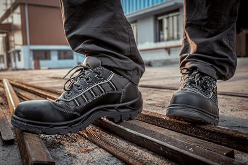 Image of Karam FS62 Buff Black Leather Safety Shoes for Men | Steel Toe|Double Density TPU Sole | Antistatic, Antislip, Oil & Heat Resistant