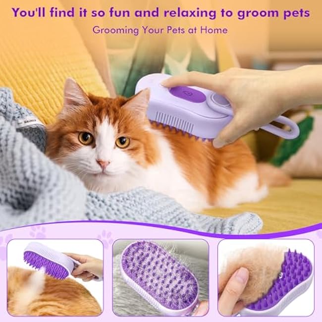 Cat Steam Brush,4 in 1 Rechargeable Pet Steam Brush for Cats and Dog,Anti-Static Cat Spray Brushes, Massage, Cleaning, Shedding and Combing for Long and Short Hair Cats and Dogs-3Lsd17RE