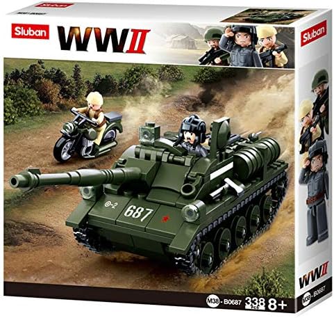 Assembled Sluban M38-B0687 military tank and motorcycle with figures