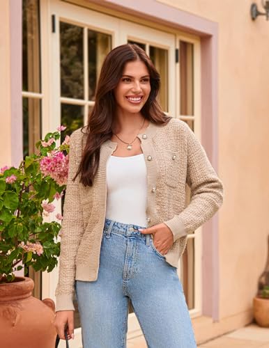 Image of GRACE KARIN Women's Fall Cardigan Sweaters Button Knit Jackets | Open Front,Long Sleeve,Crewneck,with Pockets,Cropped,Work,Business,Causal,Lightweight,Fashion,Dressy,Trendy,Outfits,Clothes
