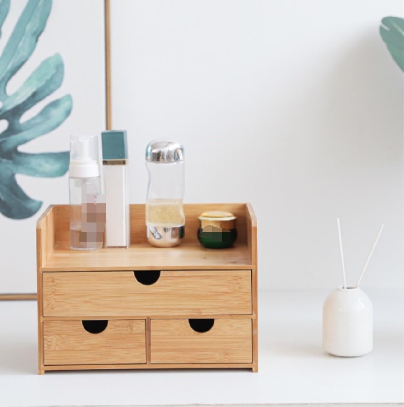 Organizzatore Scrivania Organizer da Scrivania in bambù con 3 Cassetti per Riporre Gli Oggetti Tavolo per Il Bagno di Casa E Ufficio Ufficio