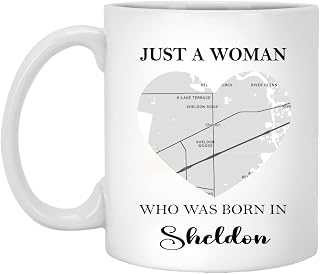 2024 Valentine Sheldon Texas Mug With Map City - Just A Woman Who Was Born In Sheldon Mug - Valentine's Gift Ideas For Wife, Girlfriend, Mom Mug 11oz White