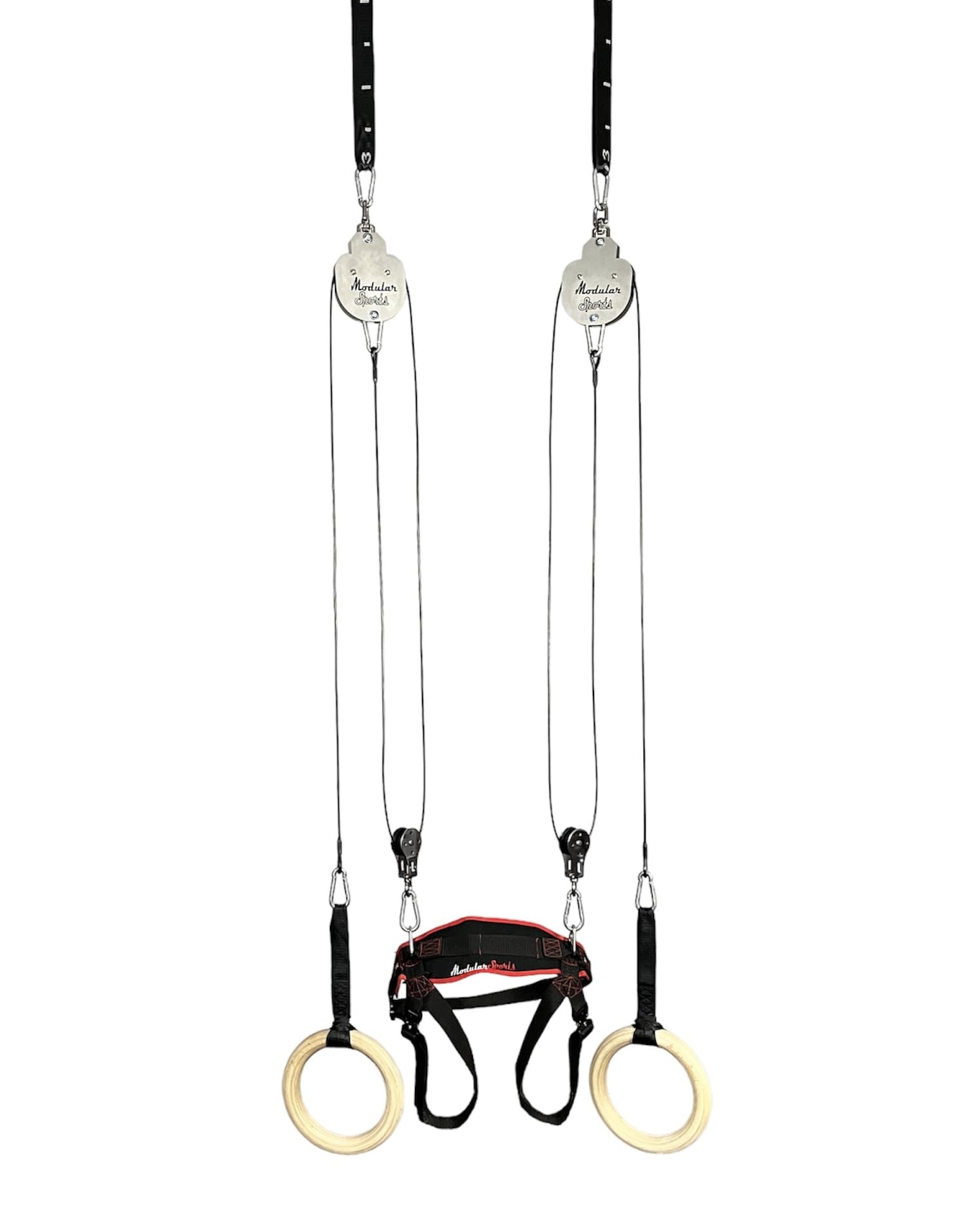 ModularSports FlyFit Extended - Fitnessgeräte für Zuhause mit Flaschenzugsystem zur Körpergewichtreduzierung / Komplettes Sportgerät Set mit Fitness Ring & Klimmzugstange für Krafttraining