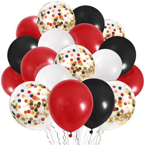 Image of CANREVEL 50pcs 12 Inches Black Red Confetti Balloons Kit, Black Red White Party Balloons with Ribbons for Birthday, Wedding, Baby Shower, Graduation Decorations