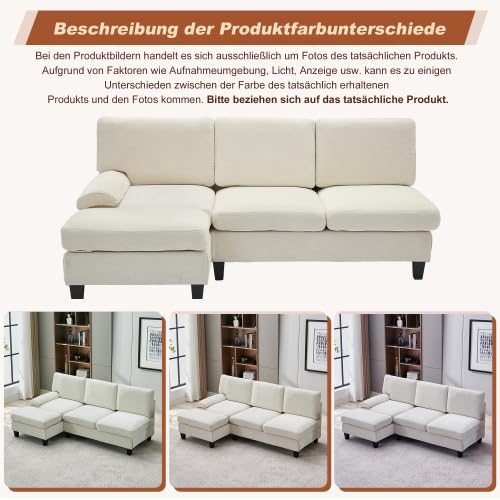STAPERFO Ecksofa mit Schlaffunktion – L-förmiges 3-Sitzer Sofa, kleines Polstersofa für Wohnzimmer, kompakte Couch 194x118x81 cm mit Stabiler Polsterung – Beige
