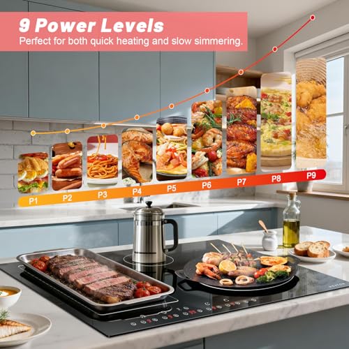 Image of Noxton 30 Inch Induction Cooktop, 4 Burners Electric Cooktop, Upgraded Induction Stovetop with Flex Zone, Power Boost, Pause, 9 Power Levels, Child Safety Lock, Timer, 220-240V Hard wire