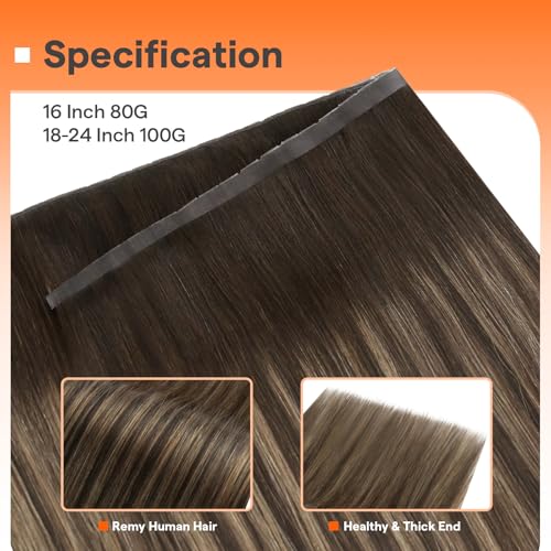 Image of Full Shine Butterfly Weft Hair Extensions 24 Inch 100G Dark Brown Hair Weft | Genius Weft Human Hair, Double Side Hole Weft Extensions, Micro Beads, Color Dark Brown To Light Brown Mix, Event Styling
