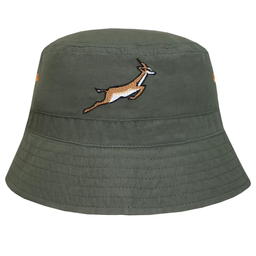 TeddyT's Khaki Green Springbok Toggle Adjustable Embroidered Bucket Hat (UK, Alpha, S, M, Standard, Khaki)