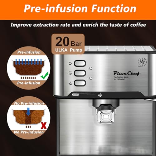 PlumChef-Espresso-Machine-20-Bar-Professional-Compact-Homehold-Coffee-Espresso-Maker-with-Milk-Frother-Steam-Wand-54oz-Water-Tank-Low-Noise-and-Fast-Coffee-Machine-for-Latte-Cappuccino