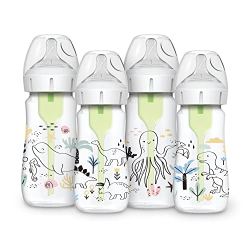 Image of Dr. Brown’s Natural Flow® Anti-Colic Options+™ Wide-Neck Baby Bottle Designer Edition Bottles, Dinosaur and Ocean Design, 9 oz/270 mL, Level 1 Nipple, 4-Pack, 0m+