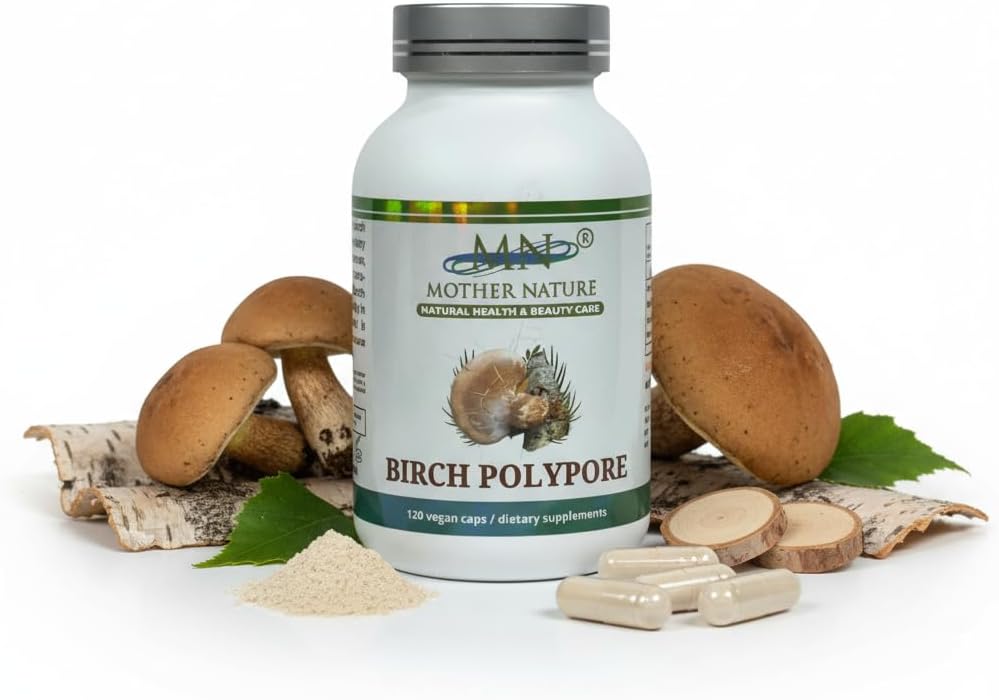 MN Mother Nature Birch Polypore Mushroom Supplement 1000mg - 120 Vegan Capsules - Rich in Beta Glucans & Triterpenes - Made in USA - 60 Day Supply