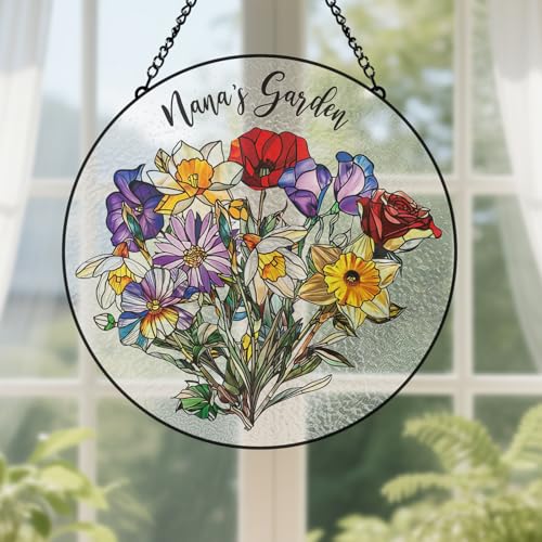 Altraty Custom Grandma’s Garden Suncatcher, Birth Month Flowers Personalized Gift for Grandma Nana Mother Mom Mommy, Heartfelt Birthday