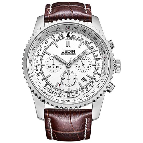 Preisvergleich Produktbild JEDIR Chronograph Quarz Herren Uhr mit Datumsanzeige Metallgehäuse Lederarmband