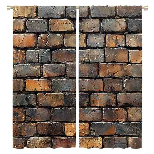 Brebasf Rustic Brick Wall Privacy Blackout Curtains Vintage Minimalist Watercolor