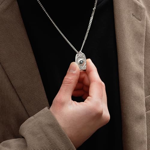 AWNL Men's Sterling Silver Pendant Necklace Hawk Eye Natural Gemstone Tiwaz Moving Ball Necklace with Stainless Steel Chain Gift for Men 24 Inch - Image 4