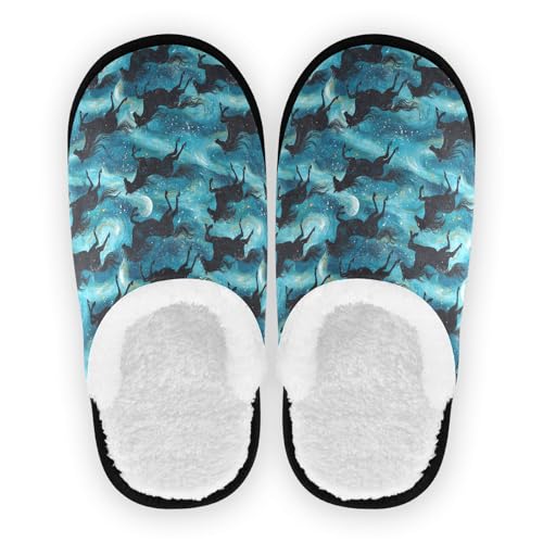 Women's Men's Fuzzy Slippers Cozy House Shoes Travel Warm Horse Slippers
