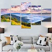 SIGNWIN 5 Panel Canvas Wall Art Modern Art Coastal Colorful Multicolor Photography Romantics Sunset for Home Decorations Ready to Hang - 60