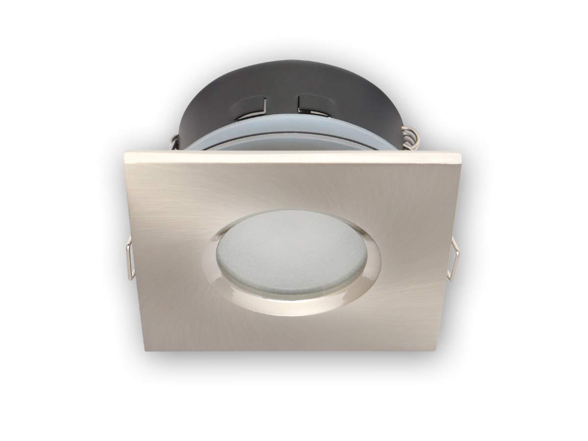 Aqua Faretto Da Incasso Quadrato IP65 Nichel Satinato: Adatto A Docce Ed Esterni Con Portalampada GU10 Incluso