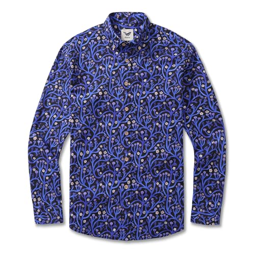 Amazon.com: Men's Long Sleeve Hawaiian Shirt Midnight Garden