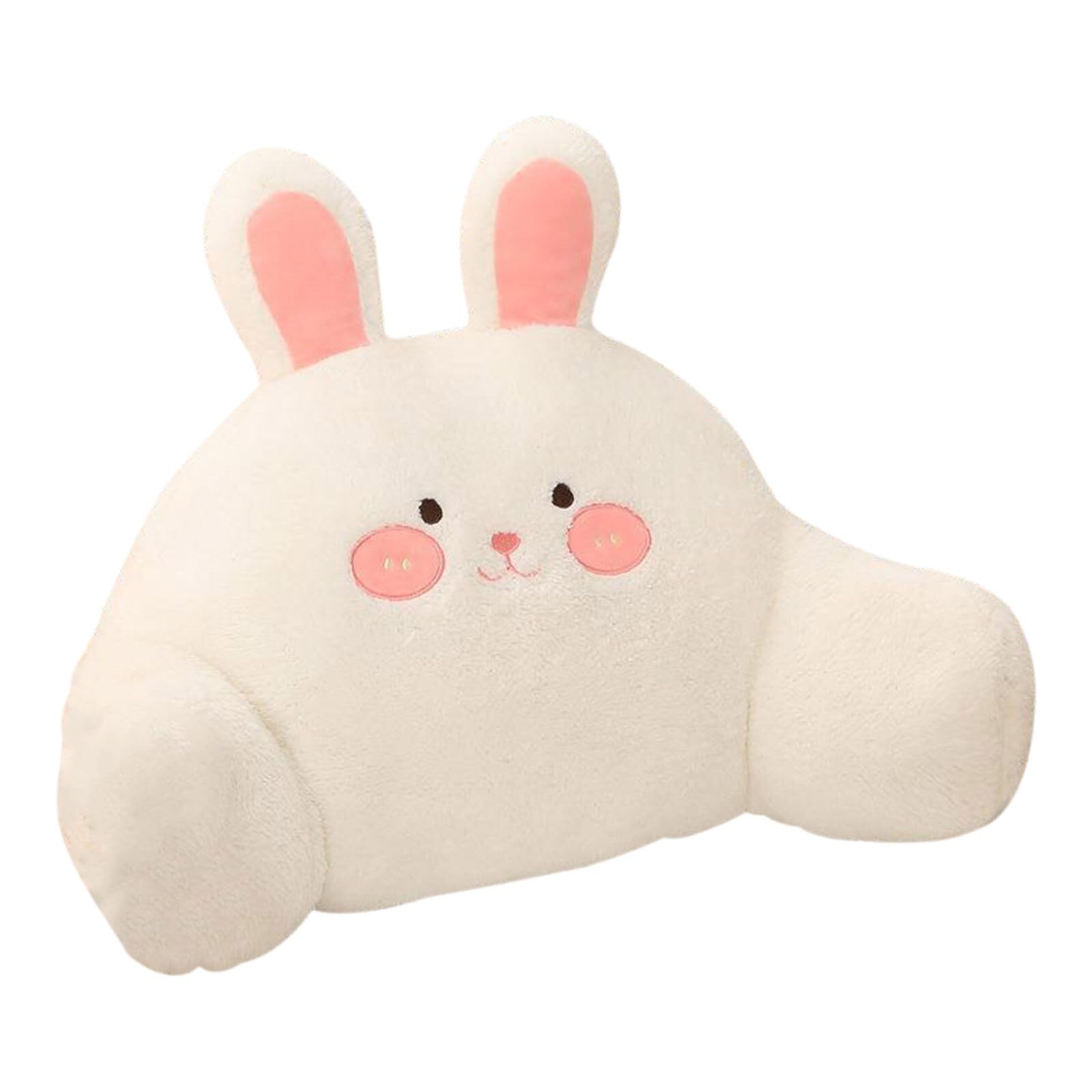Rabbit Back Support Cushion with Zip Removable Cover Plush Reading Pillow Bunny Stuffed Animal Chair Back Waist Pad Backrest Relieve Pain Cuddle Cushion for Armchair Bed Car Office Gift,White