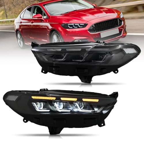 letsdate Triple Projector Headlights Compatible For 2nd Gen(CD4) Fusion Sedan 2013-2016 US Halogen Only w/Startup Animation w/Amber Sequential Sold as Pair Mustang Style