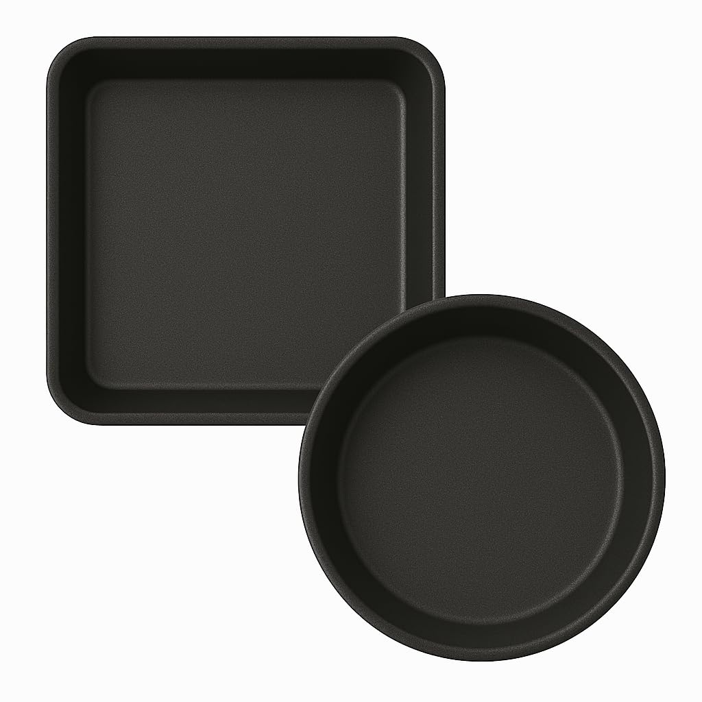 Terryshop74 Set of 2 Air Fryer Trays – 1 Square 20 x 20.5 x 5 cm + 1 Round Ø20 x 6 cm – Non-Stick for Air Fryer 5-8 Litres – Oil-Free Cooking Accessories