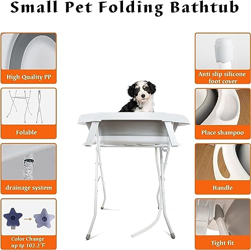 Anmas Power Small Pet Bathtub, Raised Pet Bath,Multifunctional Foldable Pet Bath with Drainage Tube, Portable Bath for Small Dogs and Cats (Gray)