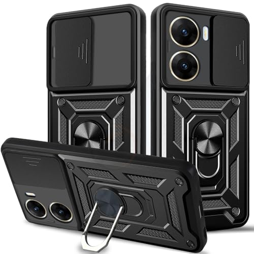 Image of Armor Bumper Back Cover Case for Vivo V29E 5G | Rotating Camera Cover, Ring Holder & Kickstand | Heavy Duty & 360 Degree ProtectionVivo V29E 5G Back Cover (Black)