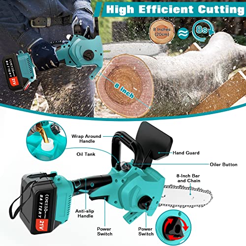 8 Zoll Mini Kettensäge mit Akku,BIAOQINBO Mini Kettensäge Brushless mit Öler und 2 Akku 6000mAh,Tragbare Mini Einhand Kettensäge Elektro Akku Handkettensäge für Gartenscheren Holzschneidenz Wälder – Bild 3