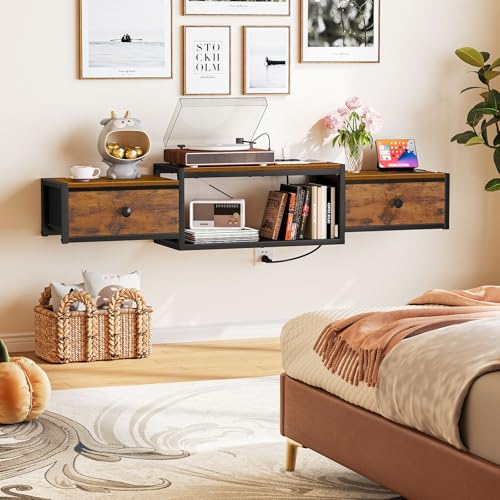 Snughome Floating TV Stand with Power Outlet 55", Wall Mounted Entertainment Center with LED Lights, Floating TV Shelf with Drawer, Wall Mounted Media Console Shelf for Living Room, Bedroom - Image 5