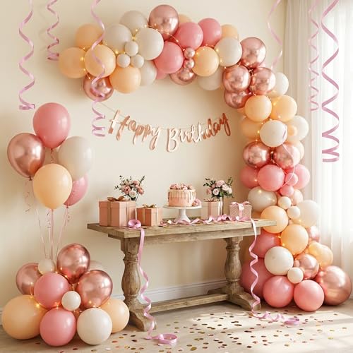 image for RUBFAC 65pcs 12 Inches Retro Pink Balloons Metallic Blush Rose Gold Wh