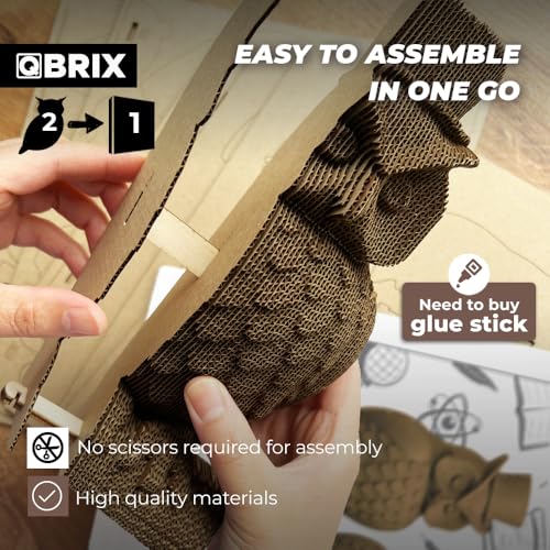 Image of QBRIX 2 Owls 3D Puzzles for Adults, 3D Puzzles for Adults, 3D Model Kit for Teens, DIY Crafts for Home Decor, Original Gift for Boys&Girls 14+, Cardboard Model Building Kit