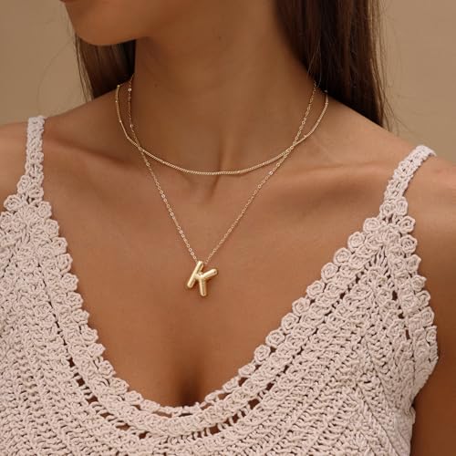 Lcherry Birthday Letter Necklace Bubble Gold-Plated Initial Necklaces for Women Balloon Charm Necklace Birthday Gifts for Women2