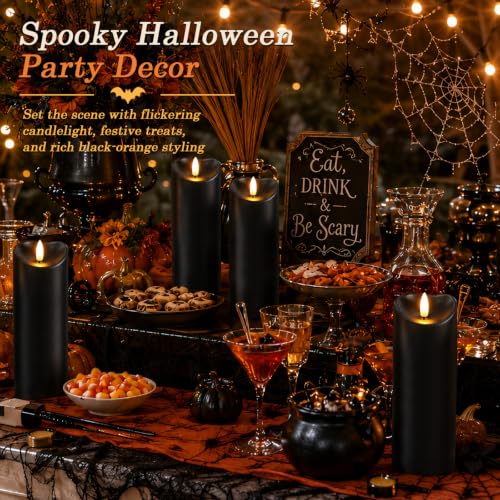 Image of Homemory Halloween Black Waterproof LED Candles with Remote Timer, Set of 2