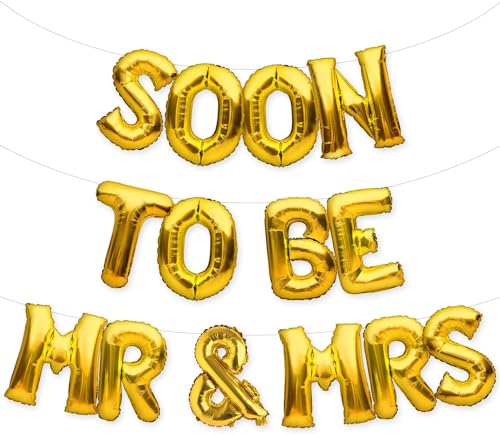 Image of AR GIFTZADDA inchSoon to be Mr & Mrs inch Letter Alphabet Foil Balloon Golden Kit, Bride To Be Groom To Be Theme Party Balloons, Bachelors Wedding Engagement Balloons Decoartion (Soon to be Mr & Mrs)