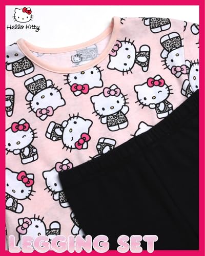 Image of Hello Kitty Girls Legging Set - 2 Piece Short Sleeve Graphic Tee Shirt for Girls and Matching Leggings for Kids Clothing Set