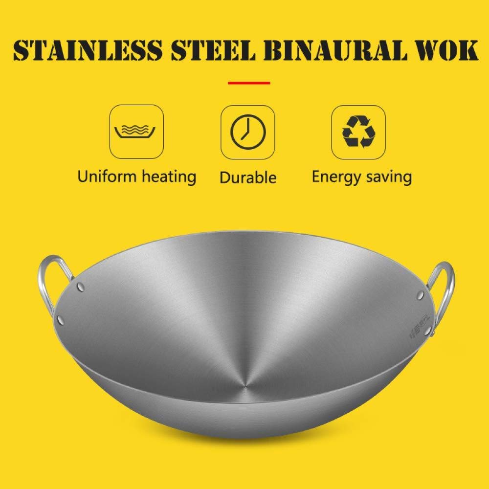 Wok Fornello A Gas Non Rivestito Con Padella Antiaderente Per Uso Professionale Con Fondo Tondo Binaurale In Acciaio Inossidabile Spesso,55cm