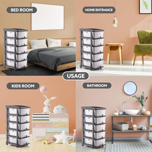 Image of 5XL Plastic Modular Drawer Storage Chest Of Drawers Organizer, Large Stomo Racks For Multipurpose Use Likes Home,Office,School (Grey, 5 LAYER) (30cmx38cmx78 cm)