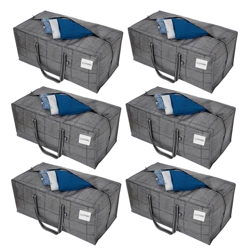 VENO 6 Pack Heavy Duty Extra Large Storage Bag, Moving Bag, Clothes Organizer, for Blanket, Comforter, Bedroom Closet, Dorm Room Essentials, Moving Supplies, Storage Tote (BLK Windowpane, 6 Pack)