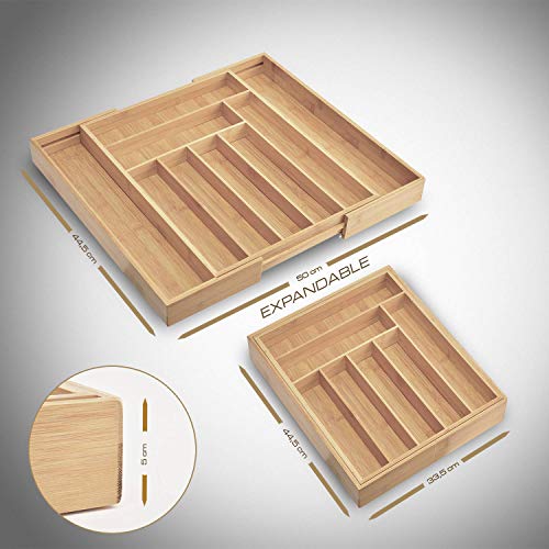 Dimono® Schubladeneinsatz Besteckeinsatz aus Bambus-Holz Schubladen; 7-9 Fächer Ordnungssystem Flexibler Organizer… - Image 5