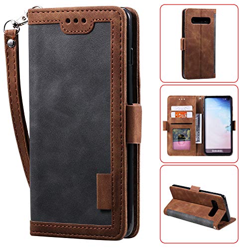 Nadoli Card Slots Wallet Case for Samsung Galaxy S10e,Magnetic Handbag Pocket PU Leather Flip Wrist Strap Folio TPU Inner Stand Cover,Brown Gray
