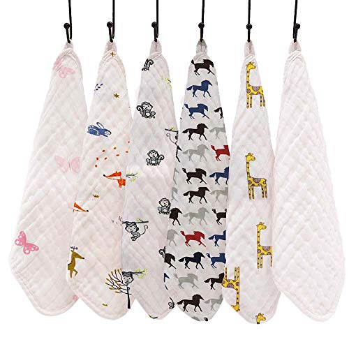Rajlinen Burp Cloths - 100% Muslin Organic Cotton Burp Cloths for Baby, Pack of 6 Extra Absorbent Burp Cloths for Baby, 6 Layers Muslin Baby Burp Cloths 6 Pack Large 20 X 10 inches - (Animal Print)