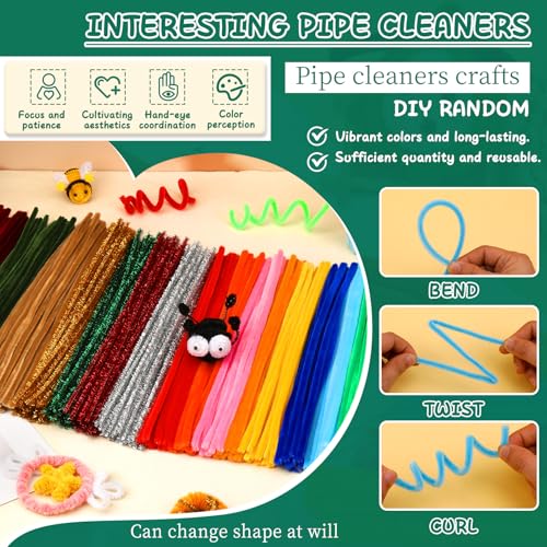 Image of Mnuizu Pipe Cleaners, 200 Pcs Glitter Pipe Cleaners Craft Creative Supplies | Fluffy Pipe Cleaner for Animals, Flowers, Bouquet Making, Room Festival Decorations DIY Art Projects, Glitter Green