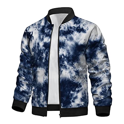 Xiaxogool Zipper Jacket Men,Mens Novelty Printed Tie-Dye Sweatshirts Jacket Thin Coat Casual Full Zip Cardigan Baseball Uniformblue Large #TOP5