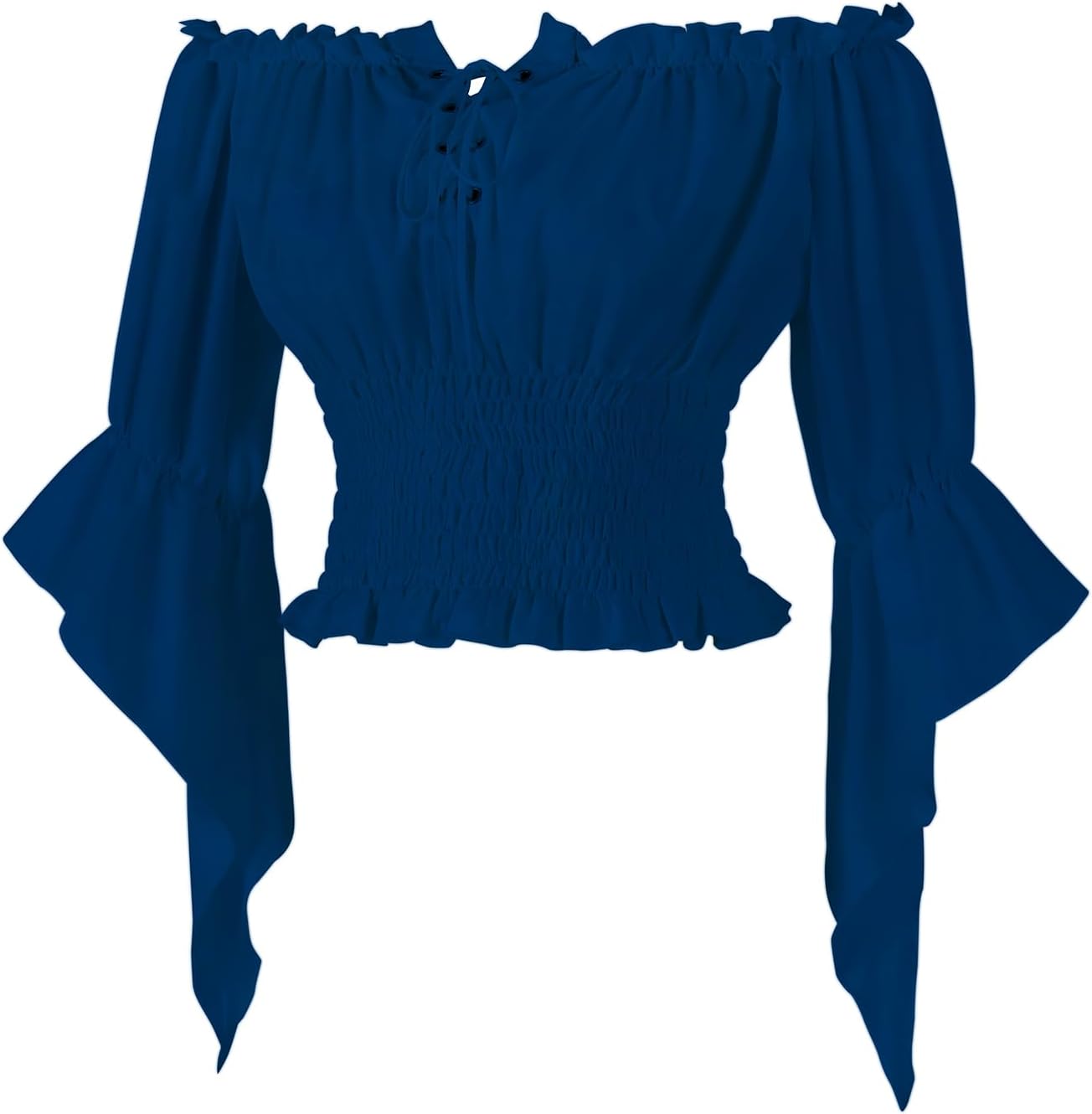 Womens Renaissance Peasant Blouse Off Shoulder Trumpet Sleeve Tops - Image 2