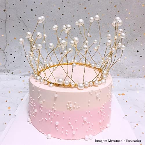 Topo de Bolo Coroa de Pérolas Festa de Aniversário Mesversário