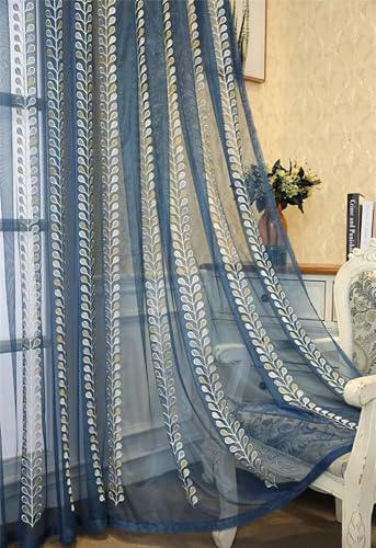 Rideaux transparents bleus anti-vis-à-vis en polyester léger